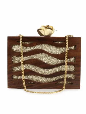 Balk Wooden Wave Moire Wooden Sequined Clutch