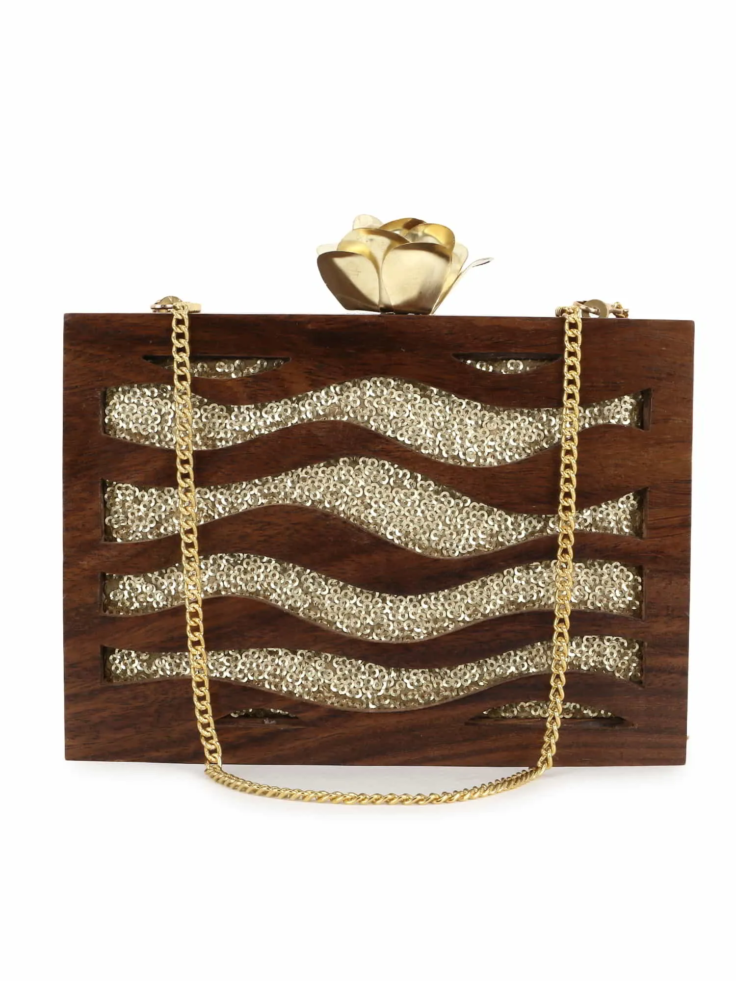 Balk Wooden Wave Moire Wooden Sequined Clutch