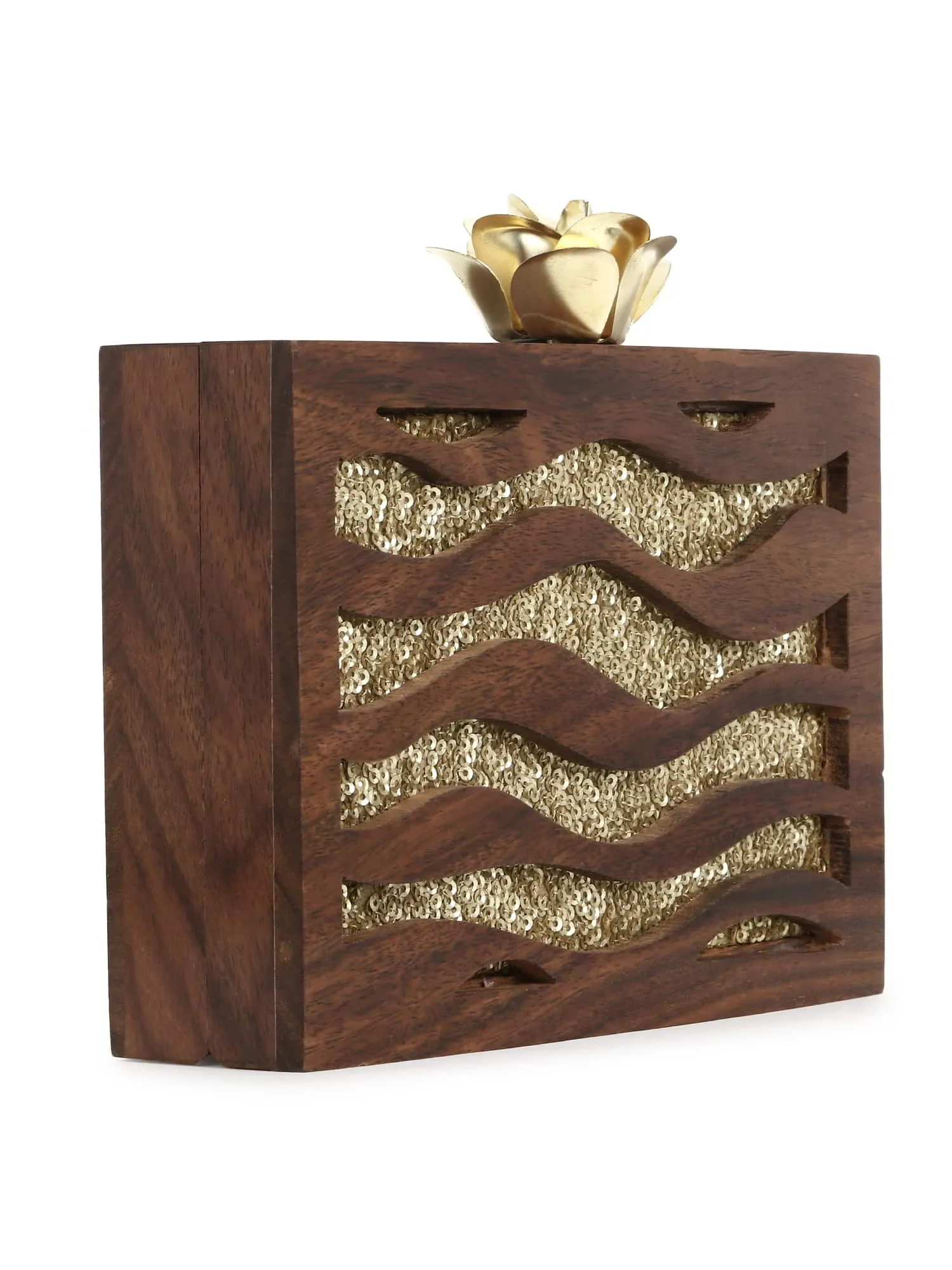 Balk Wooden Wave Moire Wooden Sequined Clutch