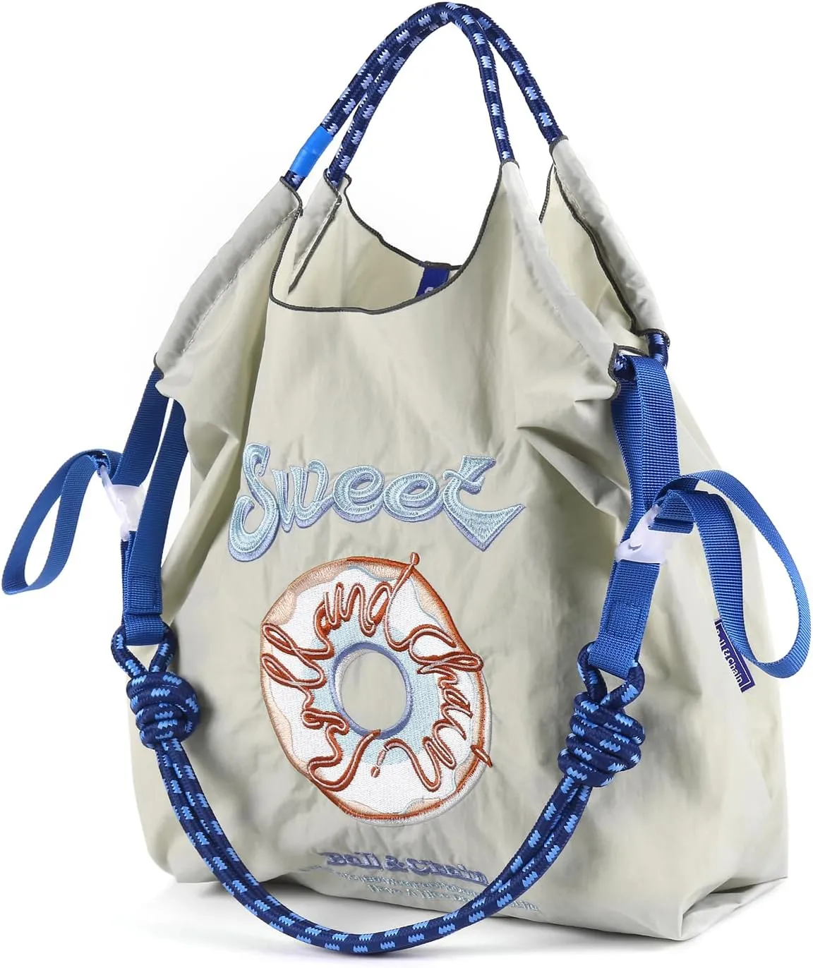Ball&Chain Embroidered Doughnut Pattern Tote Bag，Women's Leisure Shopping Bag, 15x16 inches