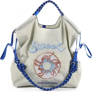 Ball&Chain Embroidered Doughnut Pattern Tote Bag，Women's Leisure Shopping Bag, 15x16 inches