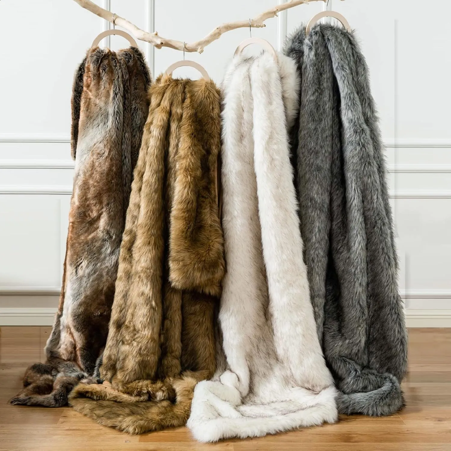 BATTILO HOME Luxury White Faux Fur Throw Blanket Long Pile with Black Tips, 51"x67", Super Warm Thick Faux Fur Blanket for Couch, Bed, Fuzzy Fluffy Elegant Cozy Blanket