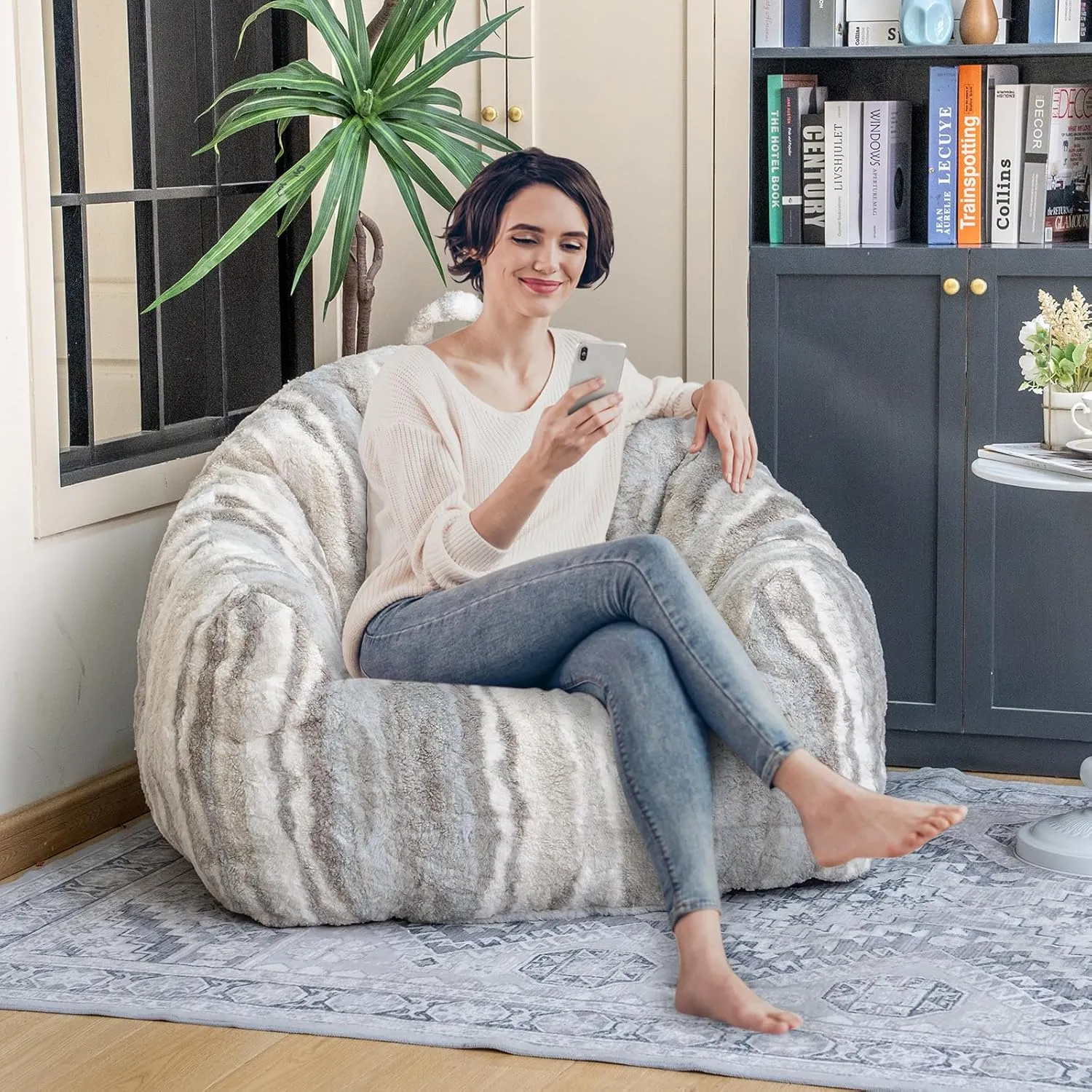 Bean Bag Chair, 3ft Bean Bag Couch for Adults, Large Arm Chair with Memory Foam, Machine Washable Comfy Sofa Chair for Gaming Reading Relaxing, Tiger Stripe, Regular