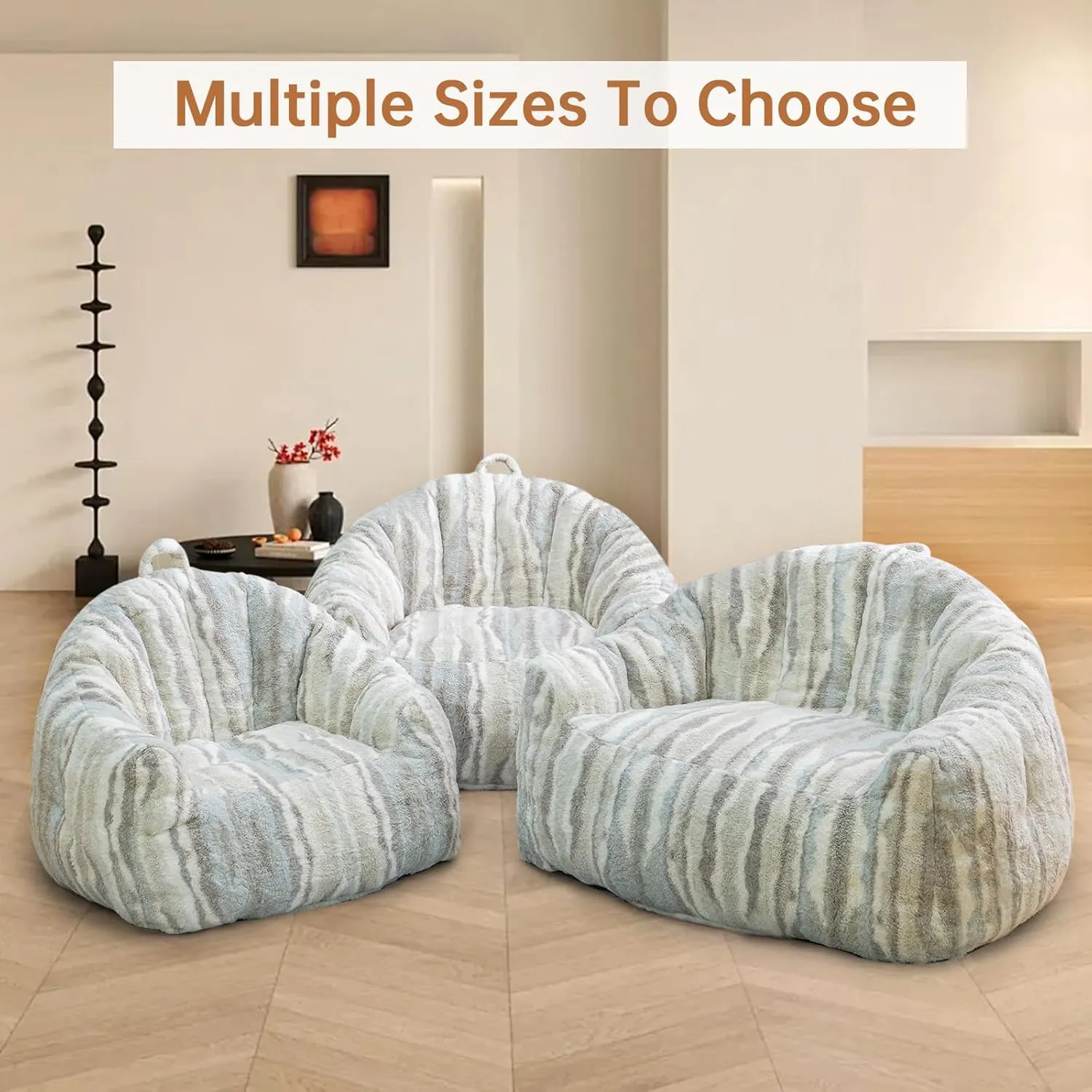 Bean Bag Chair, 3ft Bean Bag Couch for Adults, Large Arm Chair with Memory Foam, Machine Washable Comfy Sofa Chair for Gaming Reading Relaxing, Tiger Stripe, Regular