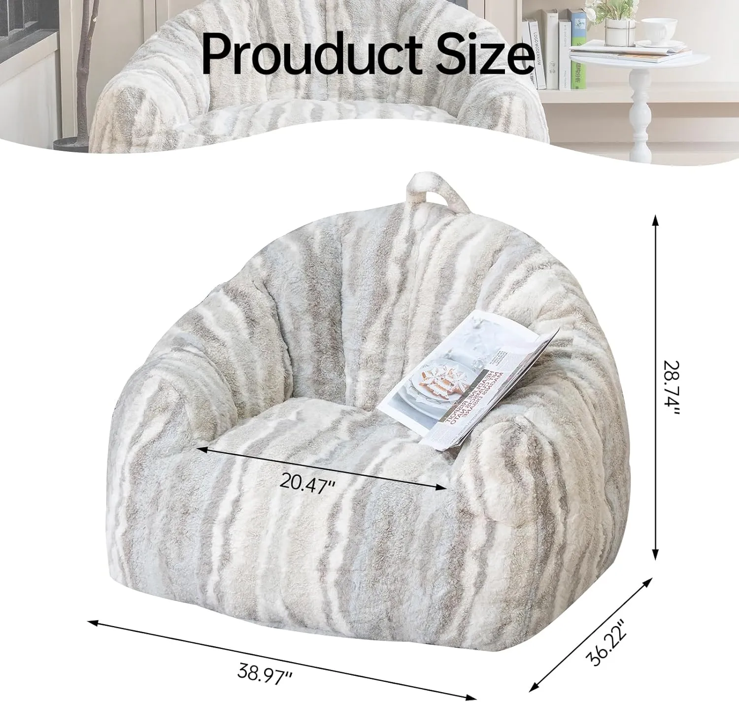 Bean Bag Chair, 3ft Bean Bag Couch for Adults, Large Arm Chair with Memory Foam, Machine Washable Comfy Sofa Chair for Gaming Reading Relaxing, Tiger Stripe, Regular