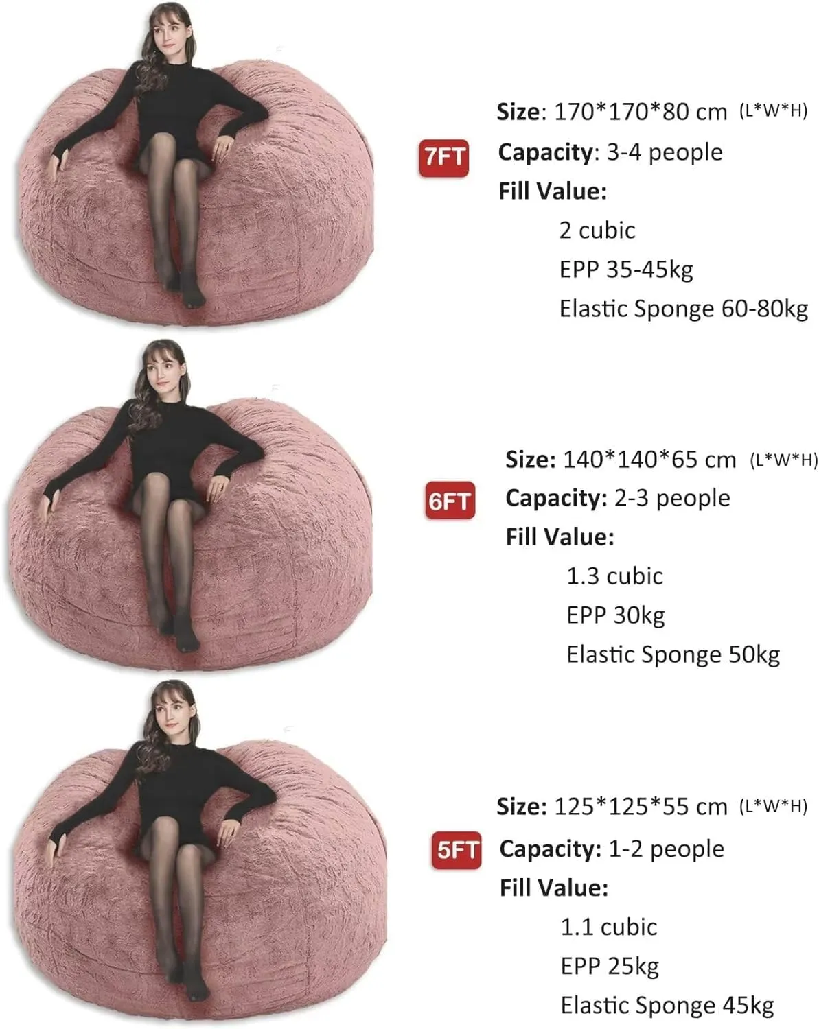 Bean Bag,Giant Fur Bean Bag Chair Cover for Adults Kids (Without Filling) Comfy Fluffy Giant Round Beanbag Lazy Sofa Cover for Reading Chair Floor Chair Lazy Sofa Bed Cover Soft Fluffy Faux BeanBag