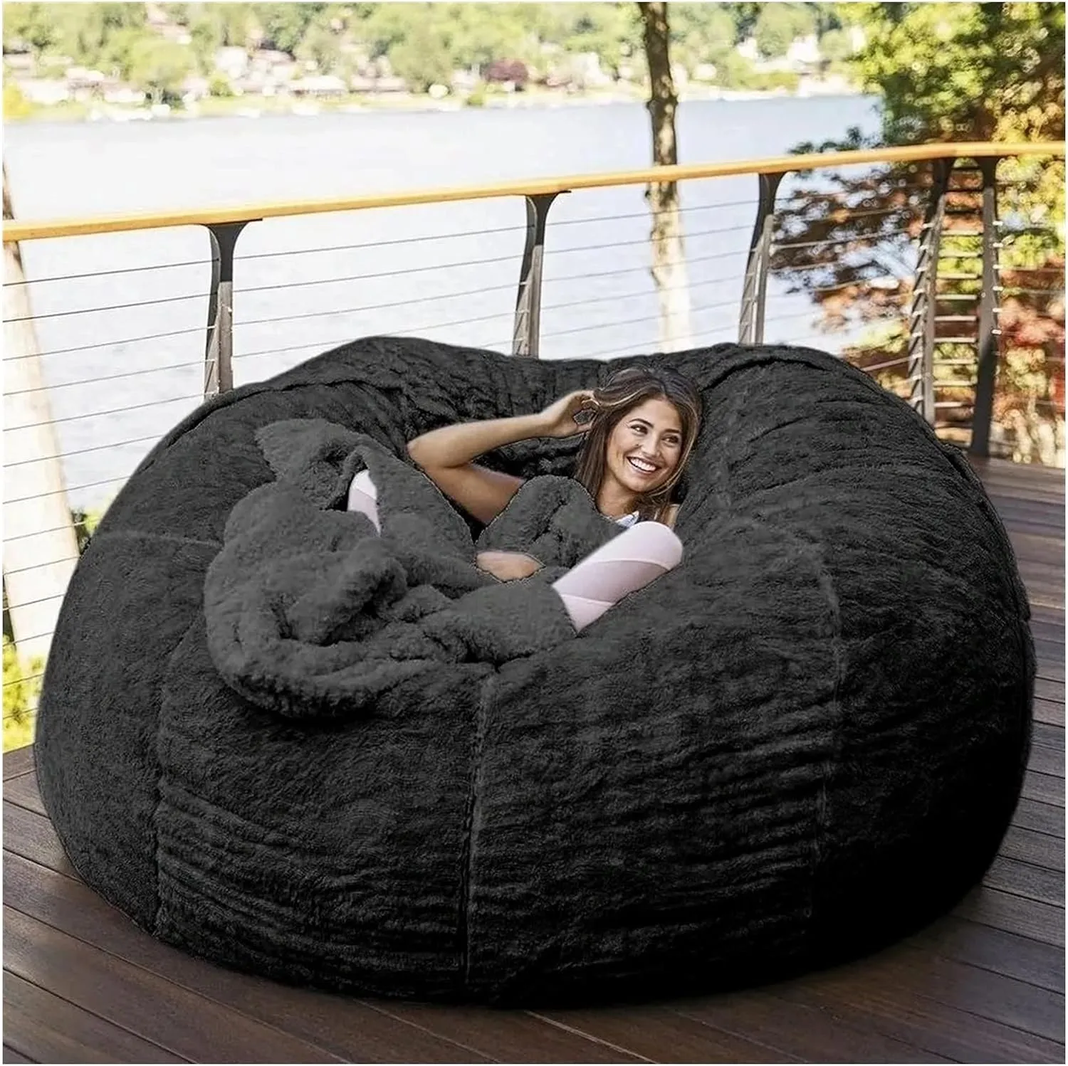 Bean Bag,Giant Fur Bean Bag Chair Cover for Adults Kids (Without Filling)Comfy Fluffy Giant Round Beanbag Lazy Sofa Cover for Reading Chair Floor Chair Lazy Sofa Bed Cover Soft Fluffy Faux BeanBag