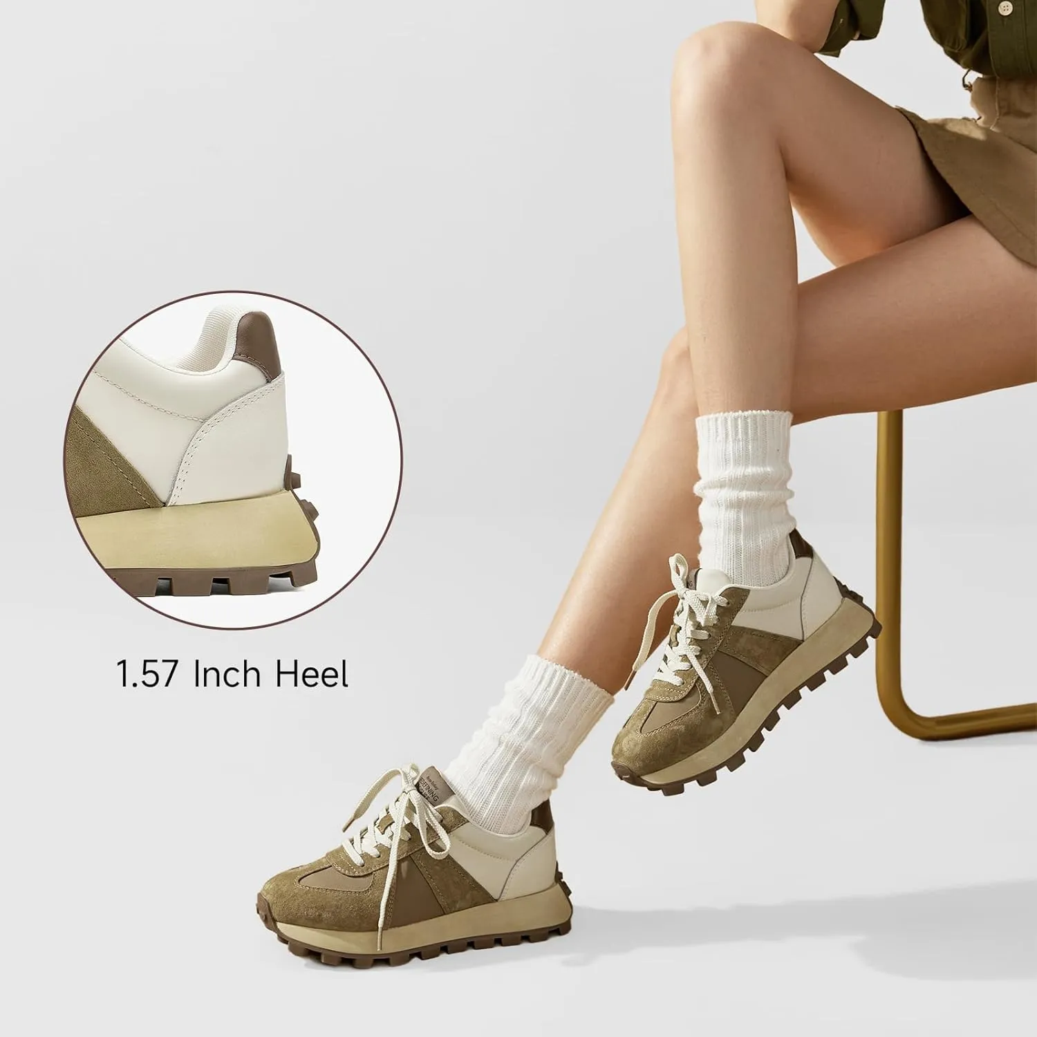 BEAU TODAY Sneakers for Women Genuine Leather Patchwork Casual Walking Shoes Retro Non-Slip Comfortable Lightweight Breathable Tennis Running Shoes