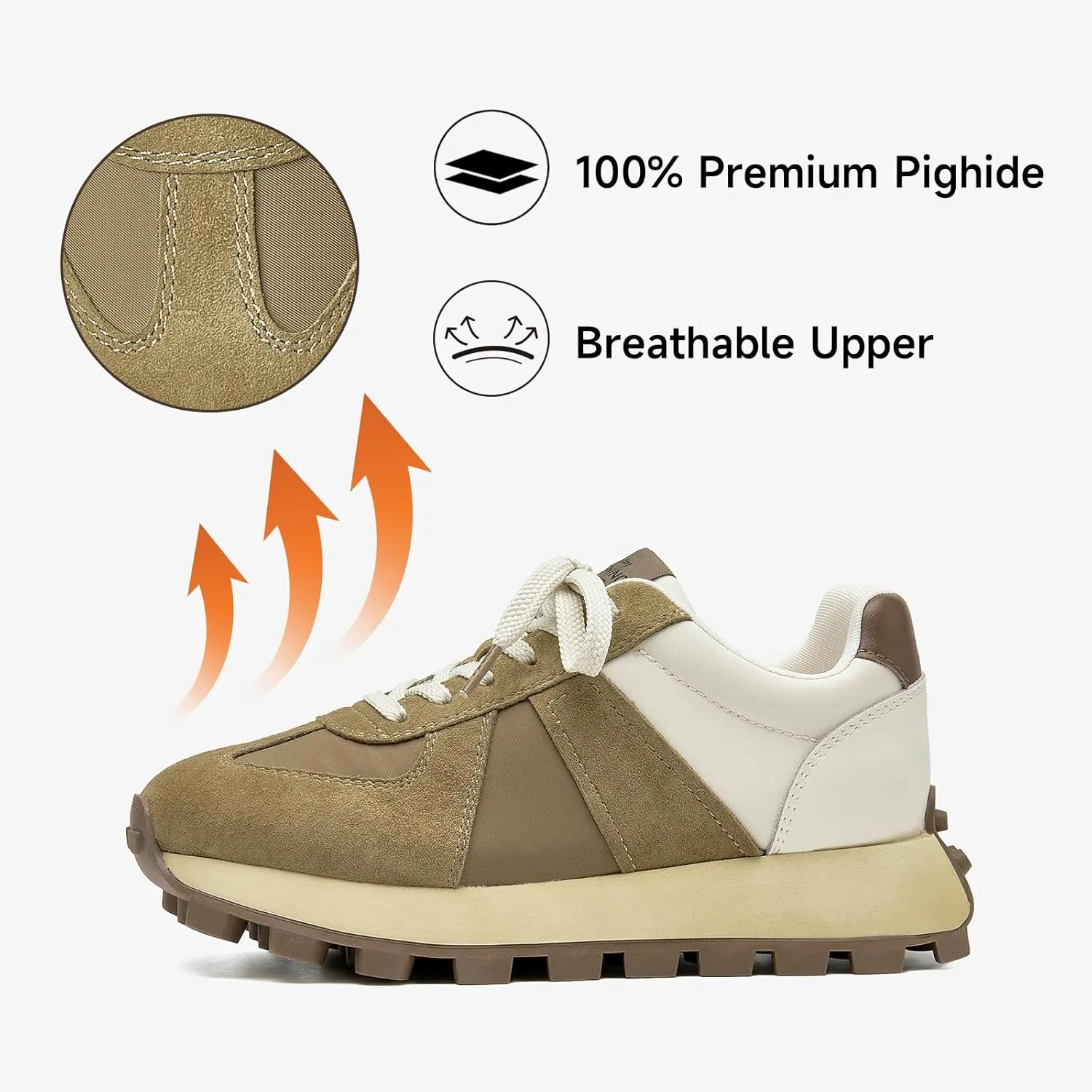 BEAU TODAY Sneakers for Women Genuine Leather Patchwork Casual Walking Shoes Retro Non-Slip Comfortable Lightweight Breathable Tennis Running Shoes