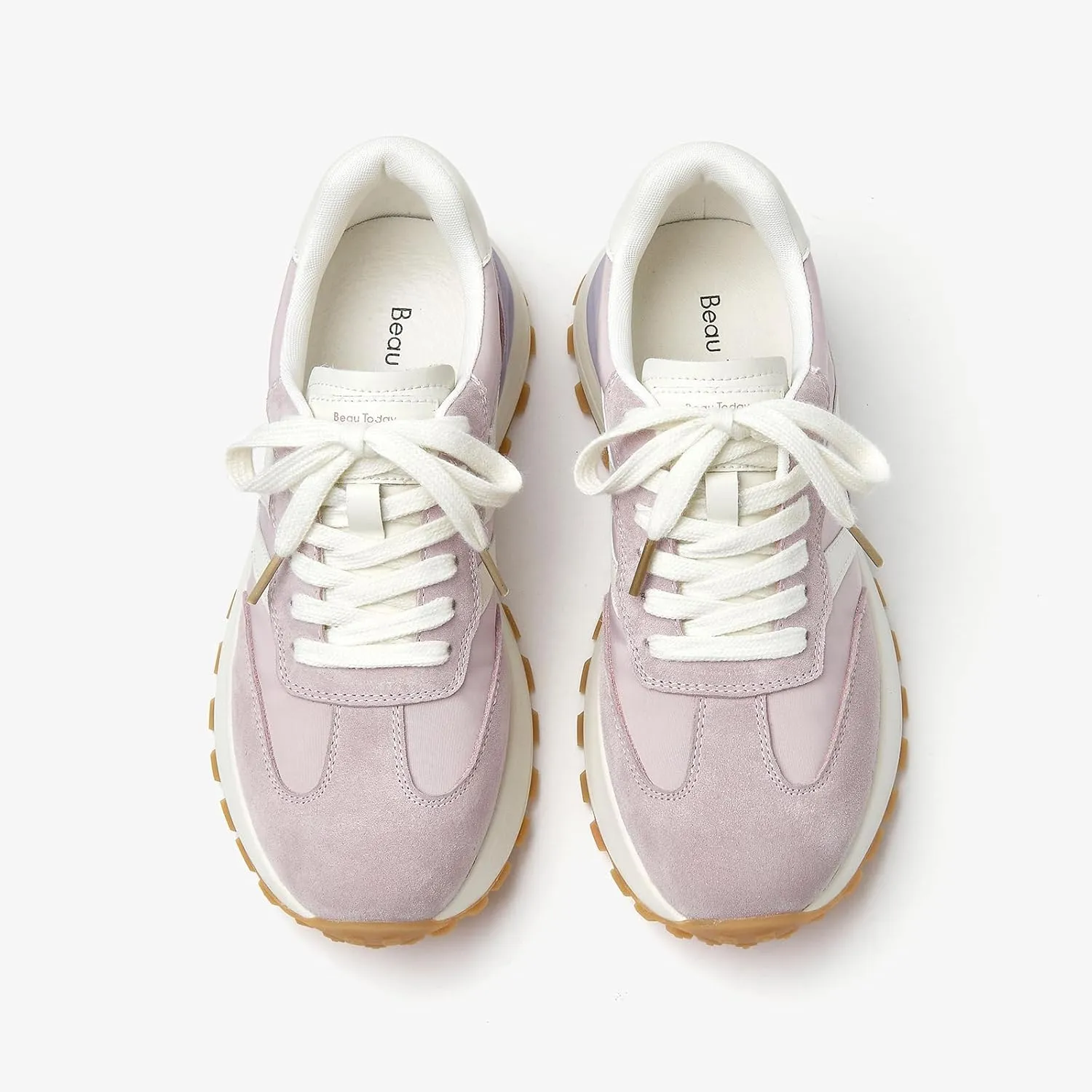 BEAU TODAY Sneakers for Women Genuine Leather Patchwork Casual Walking Shoes Retro Non-Slip Comfortable Lightweight Breathable Tennis Running Shoes