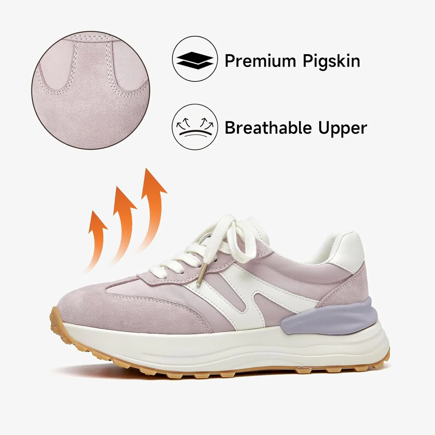 BEAU TODAY Sneakers for Women Genuine Leather Patchwork Casual Walking Shoes Retro Non-Slip Comfortable Lightweight Breathable Tennis Running Shoes