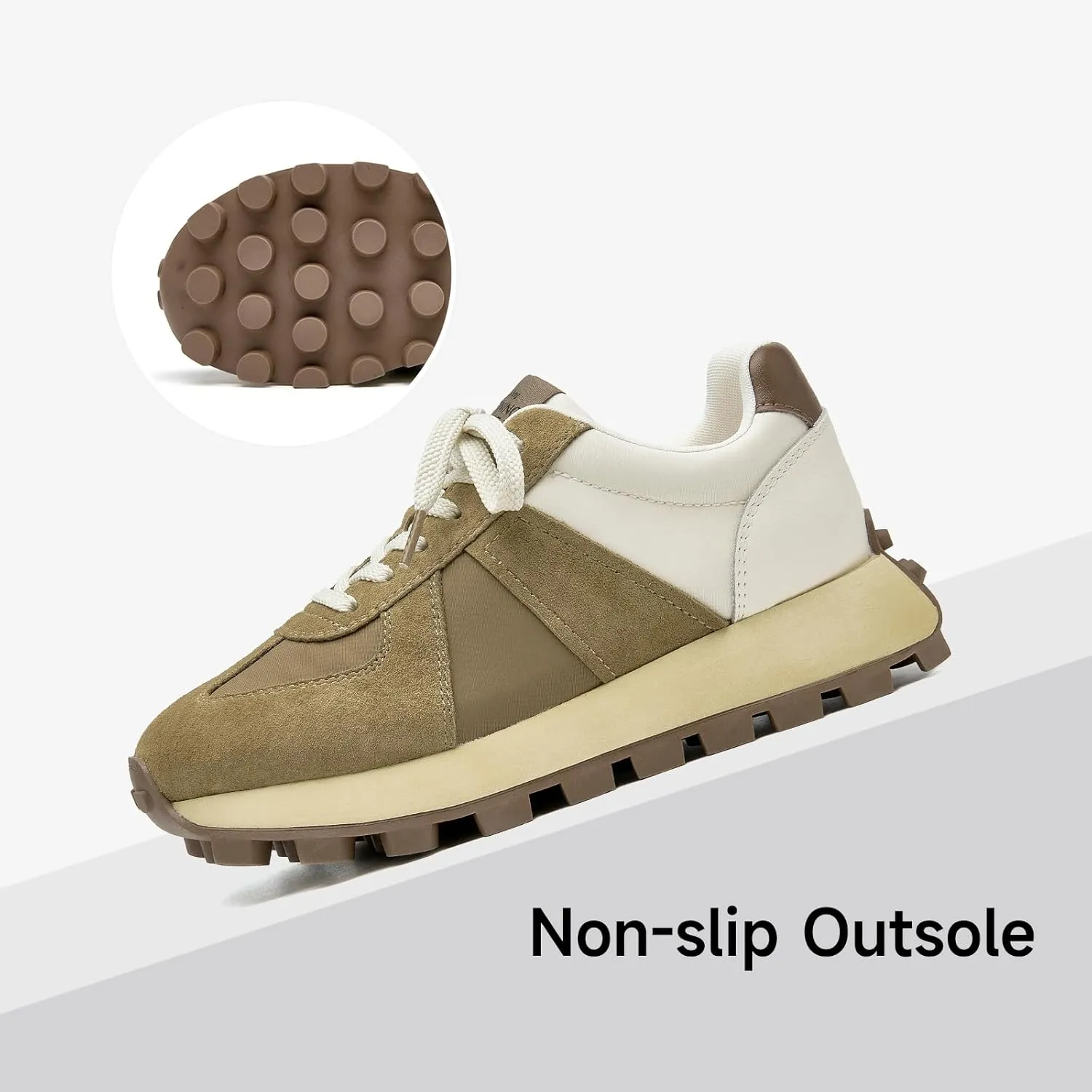 BEAU TODAY Sneakers for Women Genuine Leather Patchwork Casual Walking Shoes Retro Non-Slip Comfortable Lightweight Breathable Tennis Running Shoes