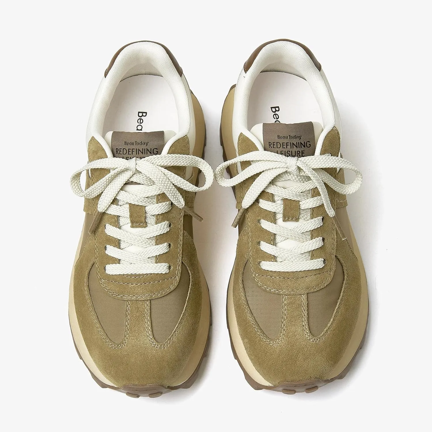 BEAU TODAY Sneakers for Women Genuine Leather Patchwork Casual Walking Shoes Retro Non-Slip Comfortable Lightweight Breathable Tennis Running Shoes