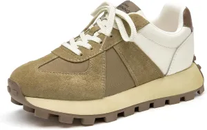 BEAU TODAY Sneakers for Women Genuine Leather Patchwork Casual Walking Shoes Retro Non-Slip Comfortable Lightweight Breathable Tennis Running Shoes