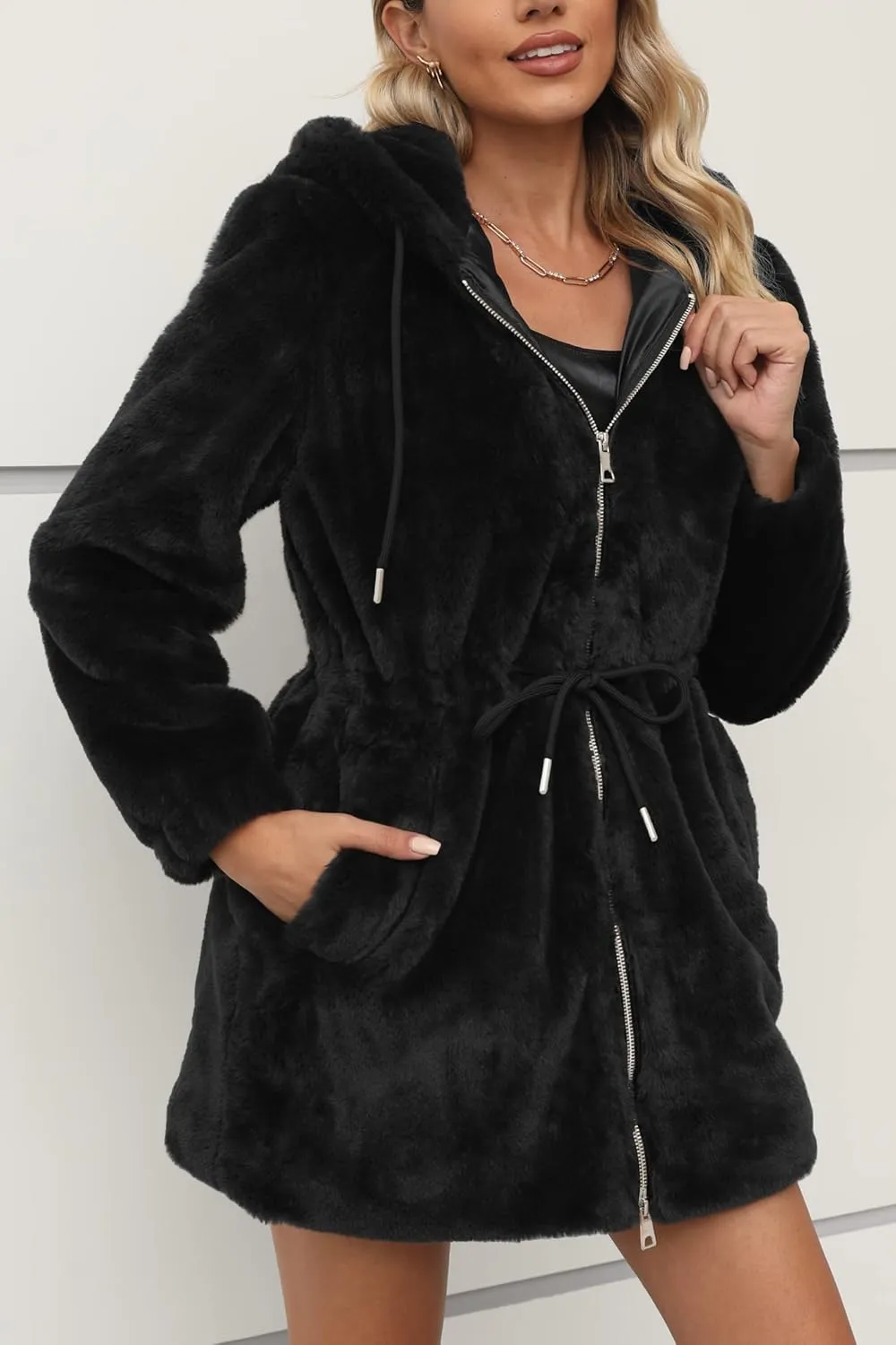 Bellivera Womens Leopard Print Fleece Coat, Spring and Winter Fashion Fuzzy Jacket Faux Fur Fluffy Cardigan Overcoat