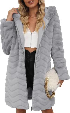 Bellivera Womens Leopard Print Fleece Coat, Spring and Winter Fashion Fuzzy Jacket Faux Fur Fluffy Cardigan Overcoat