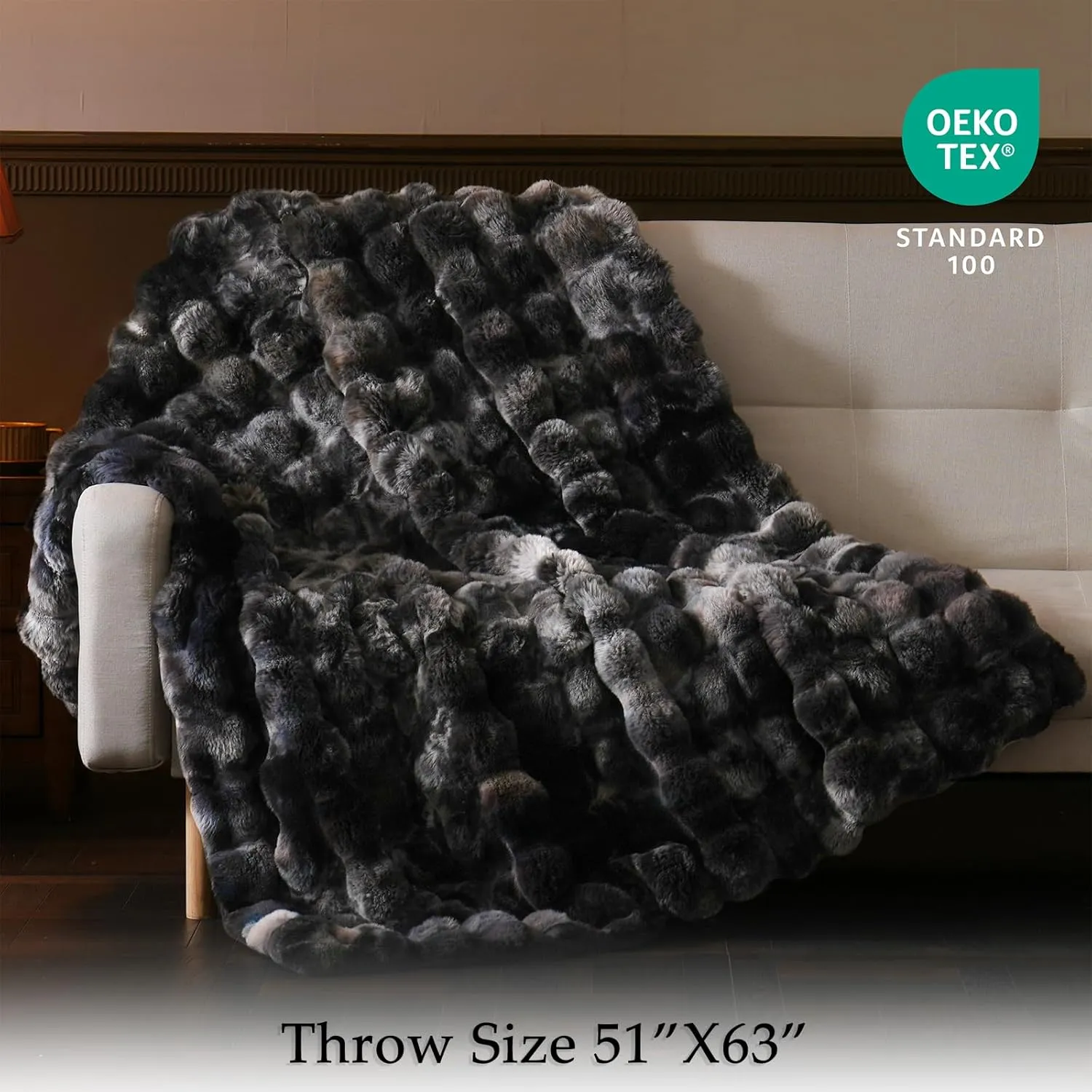 BENVWE Fluffy Faux Fur Throw Blanket for Couch, Soft Plush Thick Cozy Fuzzy Luxury Minky Bubble Blanket for Home Living Room Decor Gift for Women, Tie-dye Grey, 50" x 60", 1100GSM
