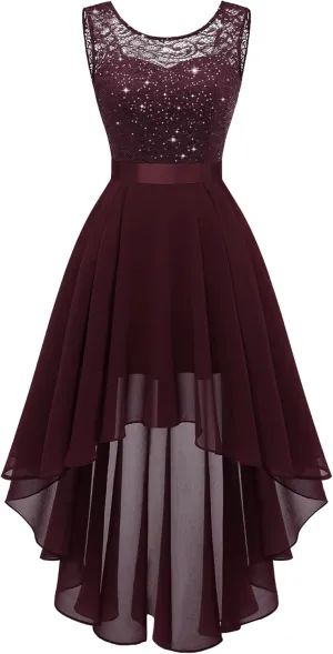 BeryLove Cocktail Prom Dresses 2025 Formal Wedding Guest Dresses Sleeveless Lace High Low Homecoming Dress