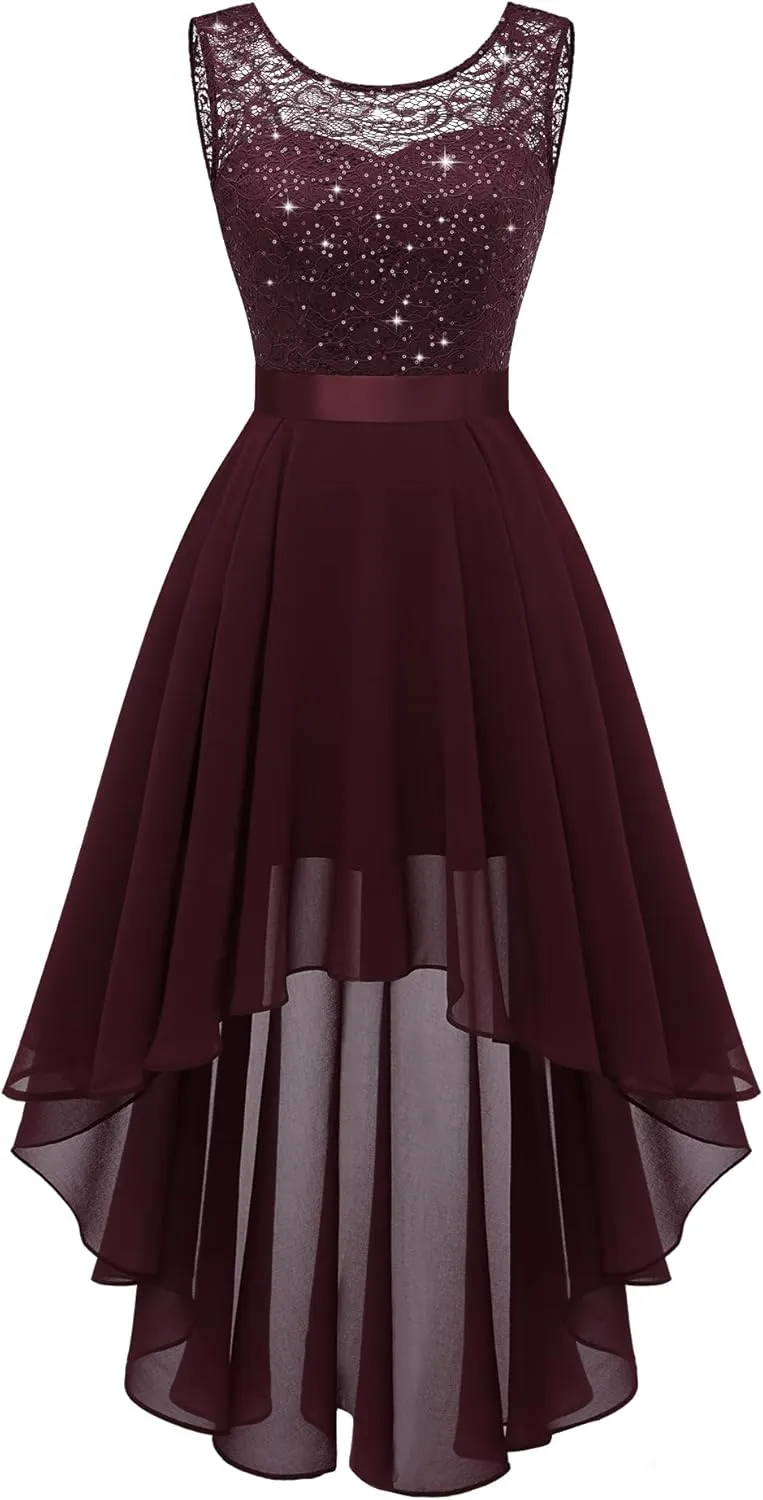 BeryLove Cocktail Prom Dresses 2025 Formal Wedding Guest Dresses Sleeveless Lace High Low Homecoming Dress