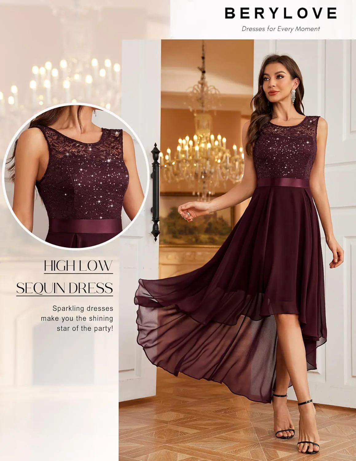 BeryLove Cocktail Prom Dresses 2025 Formal Wedding Guest Dresses Sleeveless Lace High Low Homecoming Dress