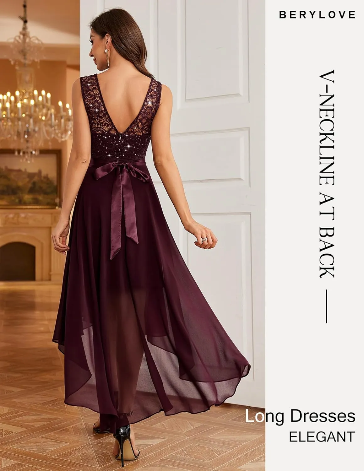 BeryLove Cocktail Prom Dresses 2025 Formal Wedding Guest Dresses Sleeveless Lace High Low Homecoming Dress