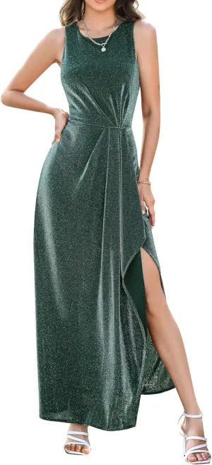 BeryLove Women's Formal Cocktail Dress for Wedding Guest Sequin Prom Dress with Slit