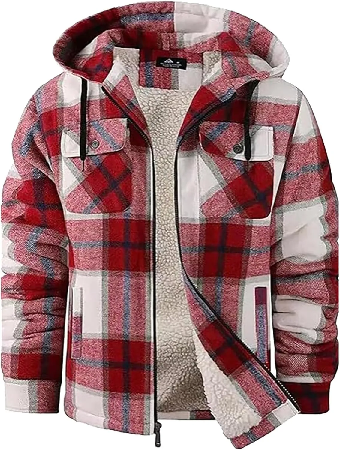 Big and Tall Flannel Jacket for Men Cotton Plaid Fleece Lined Hoodies Sherpa Full Zip Plus Size Fall Winter Warm Coat