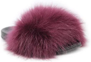Big Faux Fur Slides, Furry Slippers for Women Fuzzy Fluffy Sandals Shoes