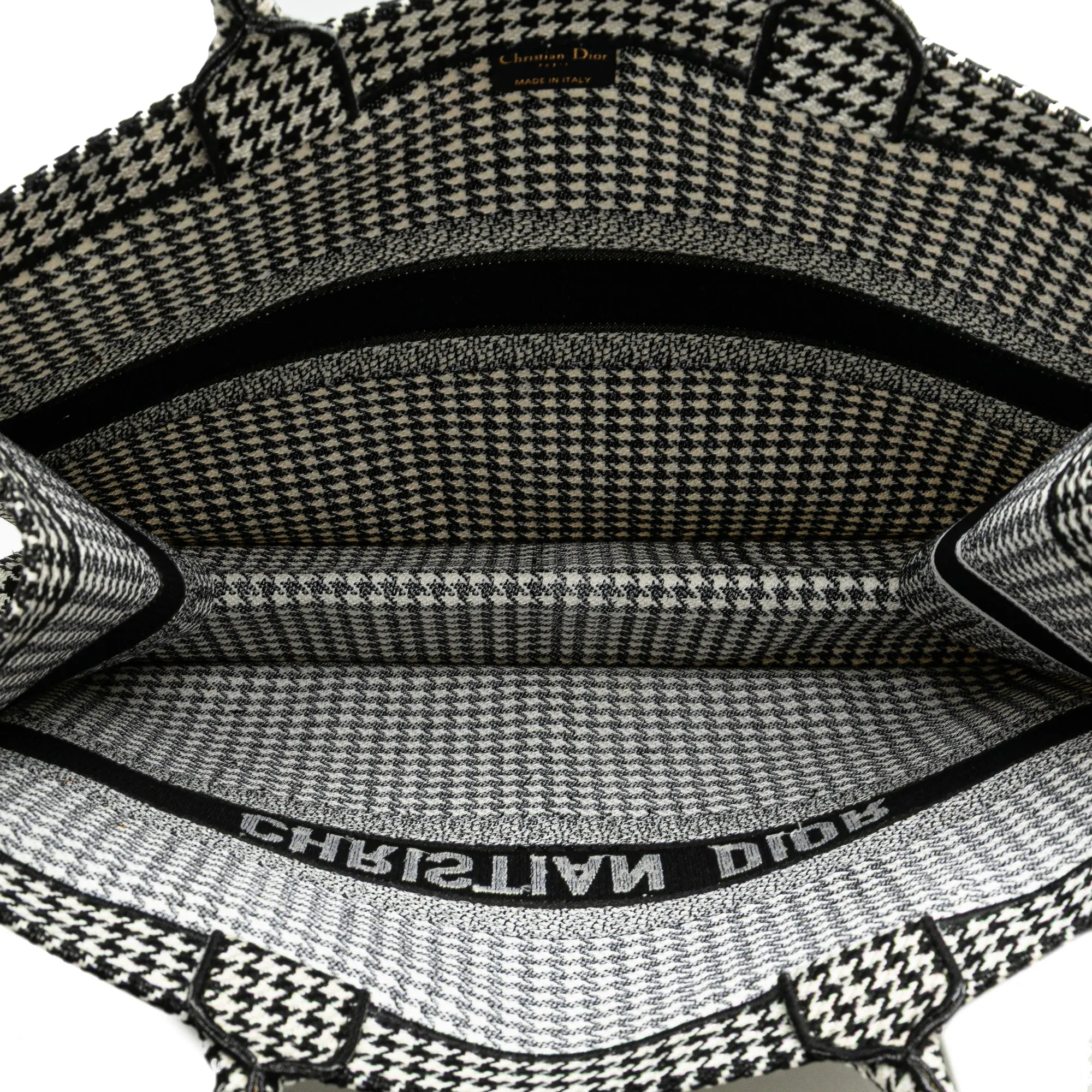 Black Dior Large Canvas Houndstooth Embroidered Book Tote