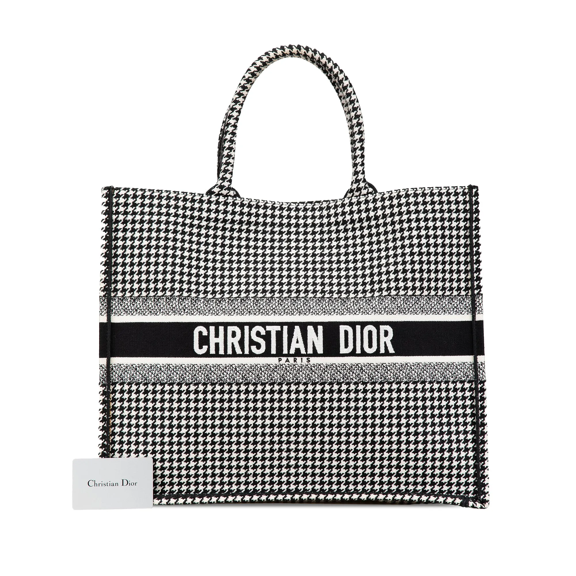 Black Dior Large Canvas Houndstooth Embroidered Book Tote