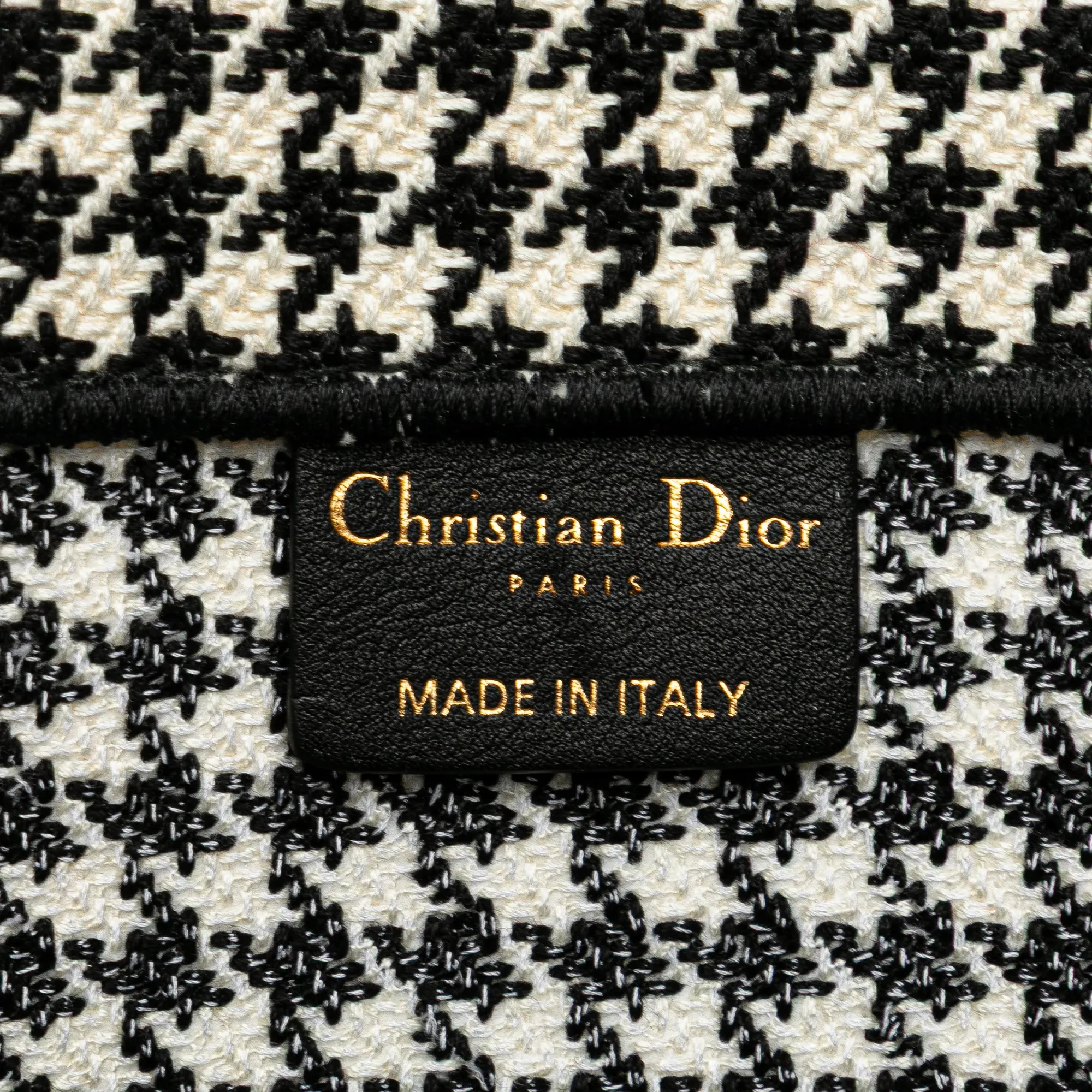 Black Dior Large Canvas Houndstooth Embroidered Book Tote