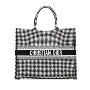 Black Dior Large Canvas Houndstooth Embroidered Book Tote