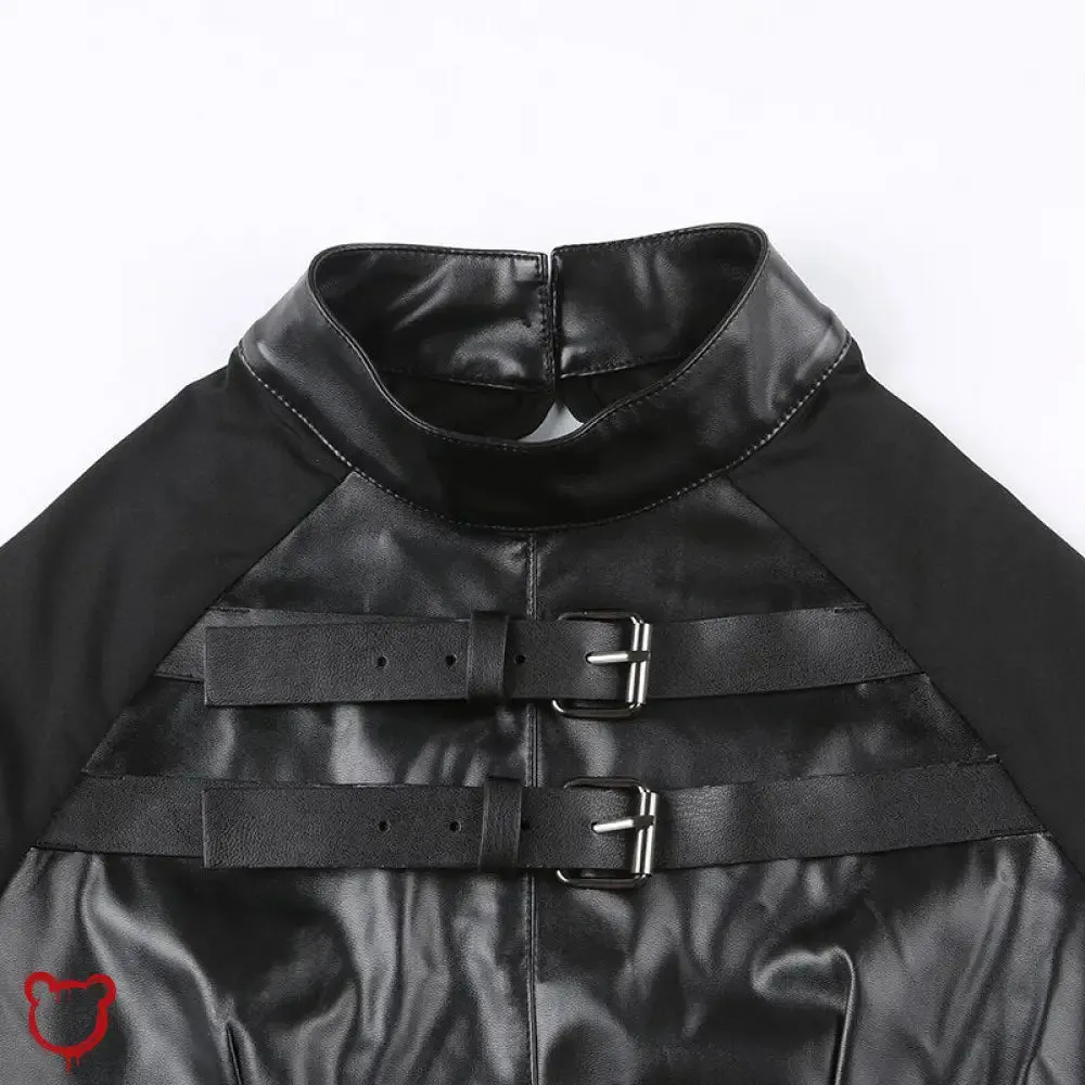 Black Gothic Faux Leather Patchwork Top