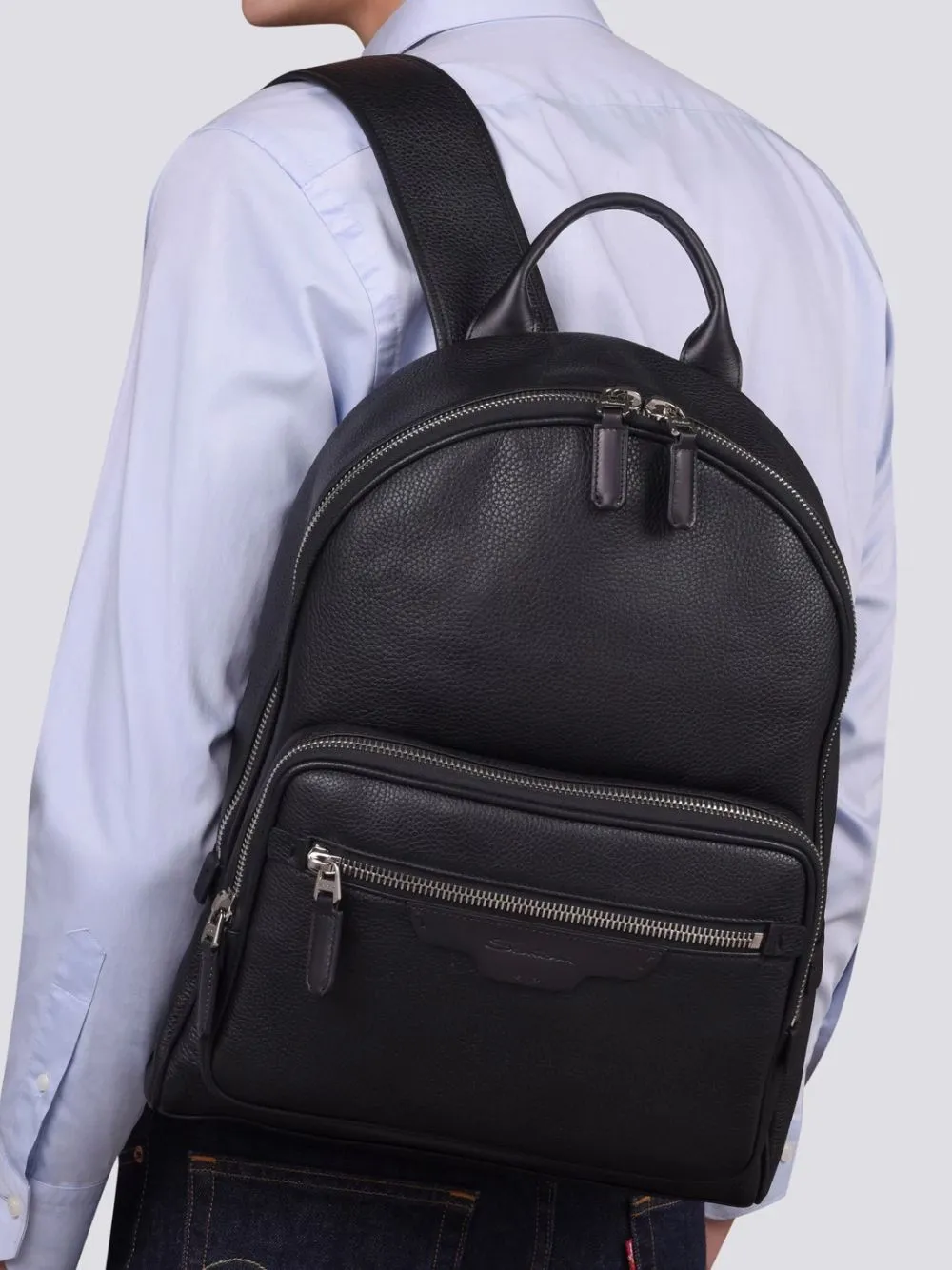 Black Tumbled Leather Backpack