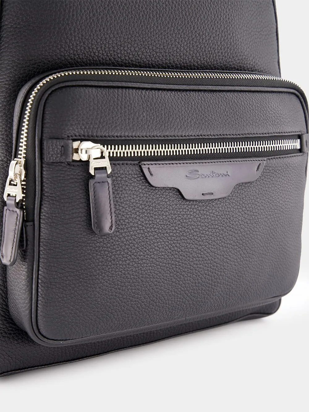 Black Tumbled Leather Backpack