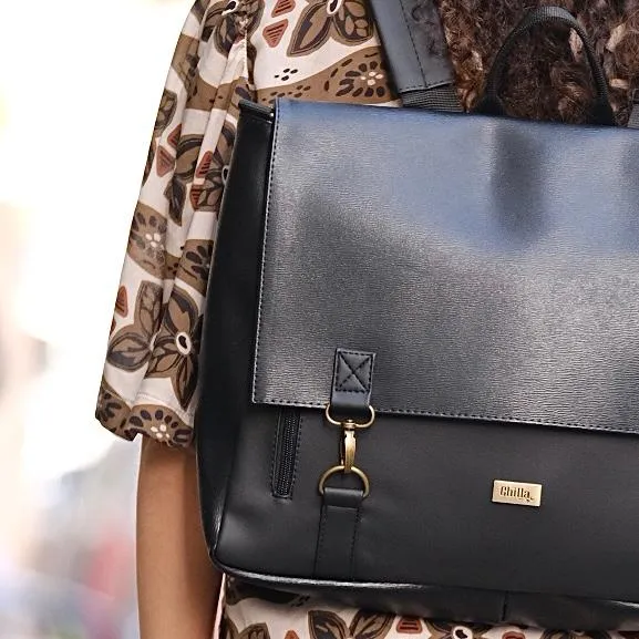 Black with Shiny Tetxture Large 'Jaffa' Backpack/Side Bag
