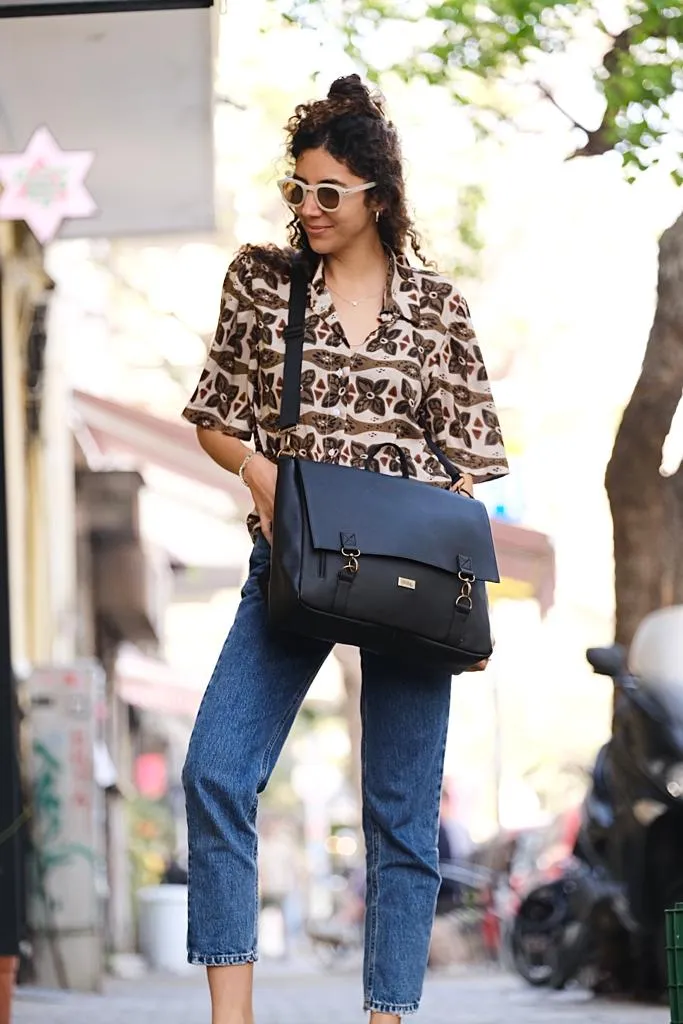 Black with Shiny Tetxture Large 'Jaffa' Backpack/Side Bag