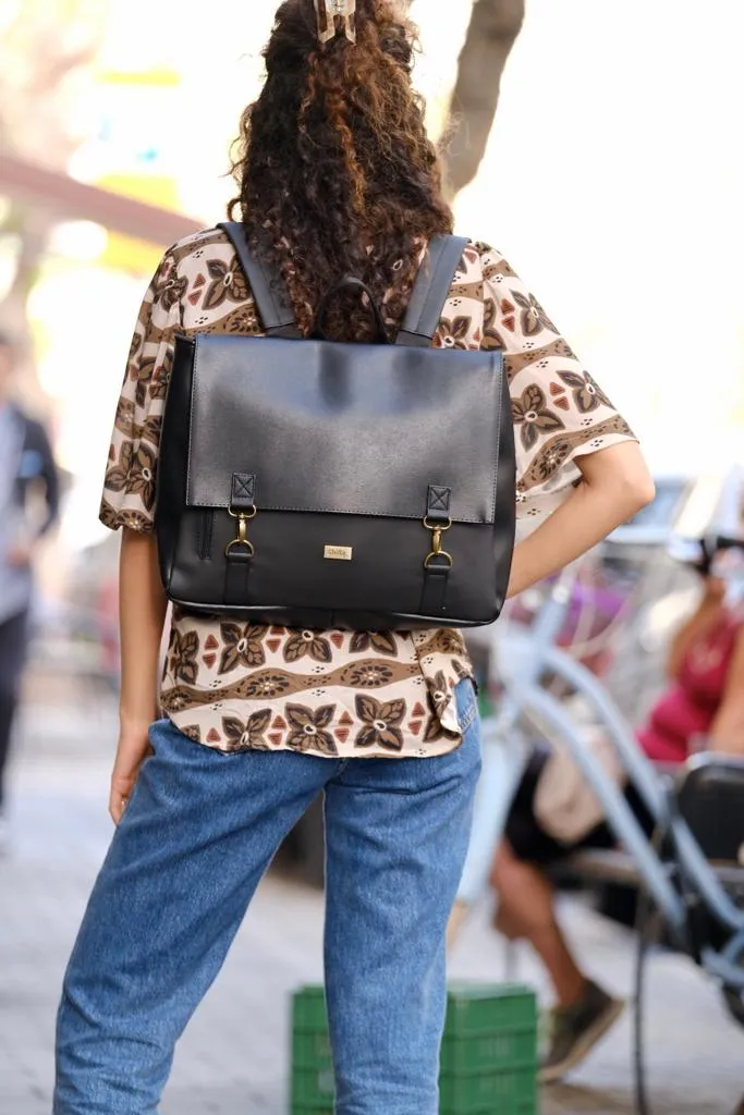 Black with Shiny Tetxture Large 'Jaffa' Backpack/Side Bag
