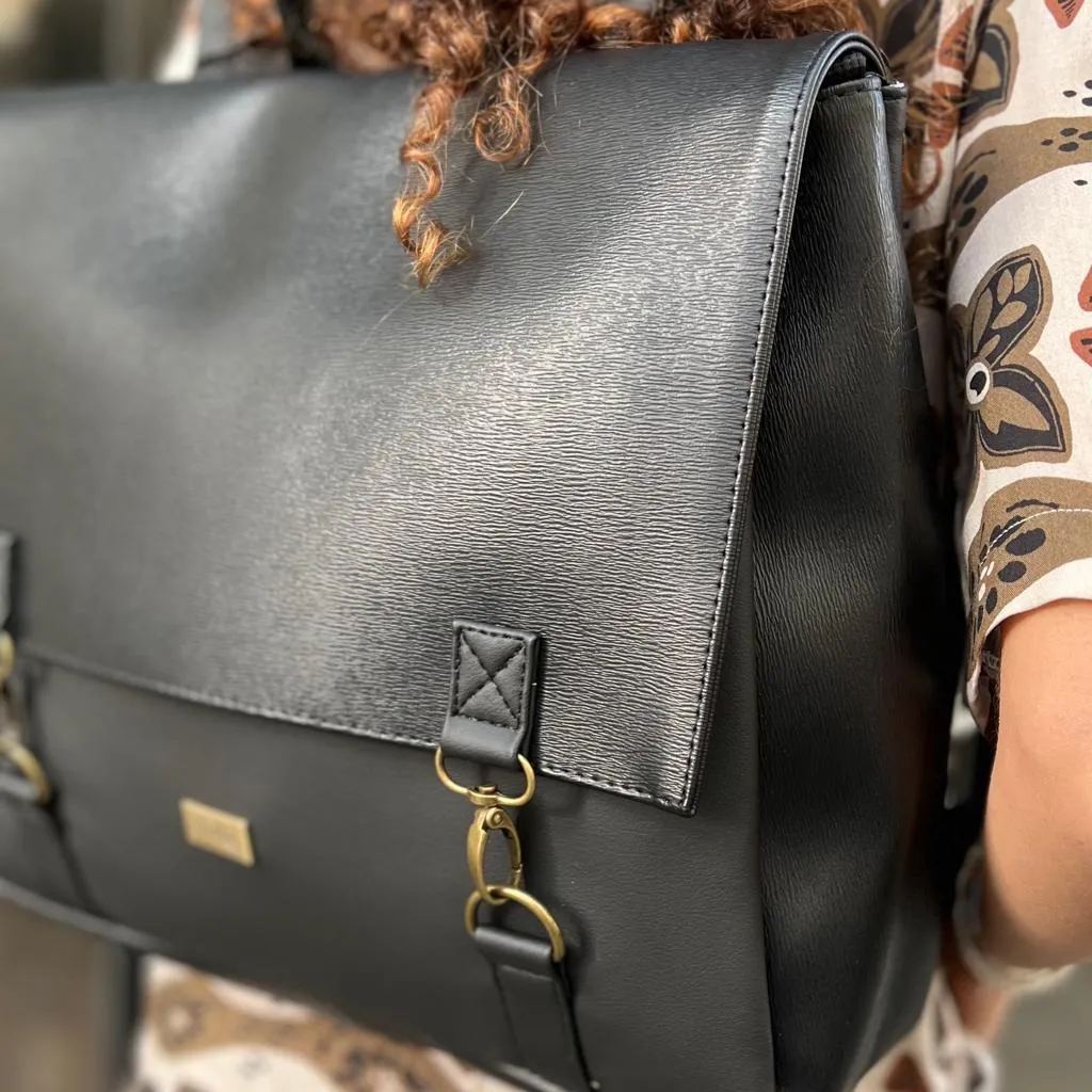 Black with Shiny Tetxture Large 'Jaffa' Backpack/Side Bag