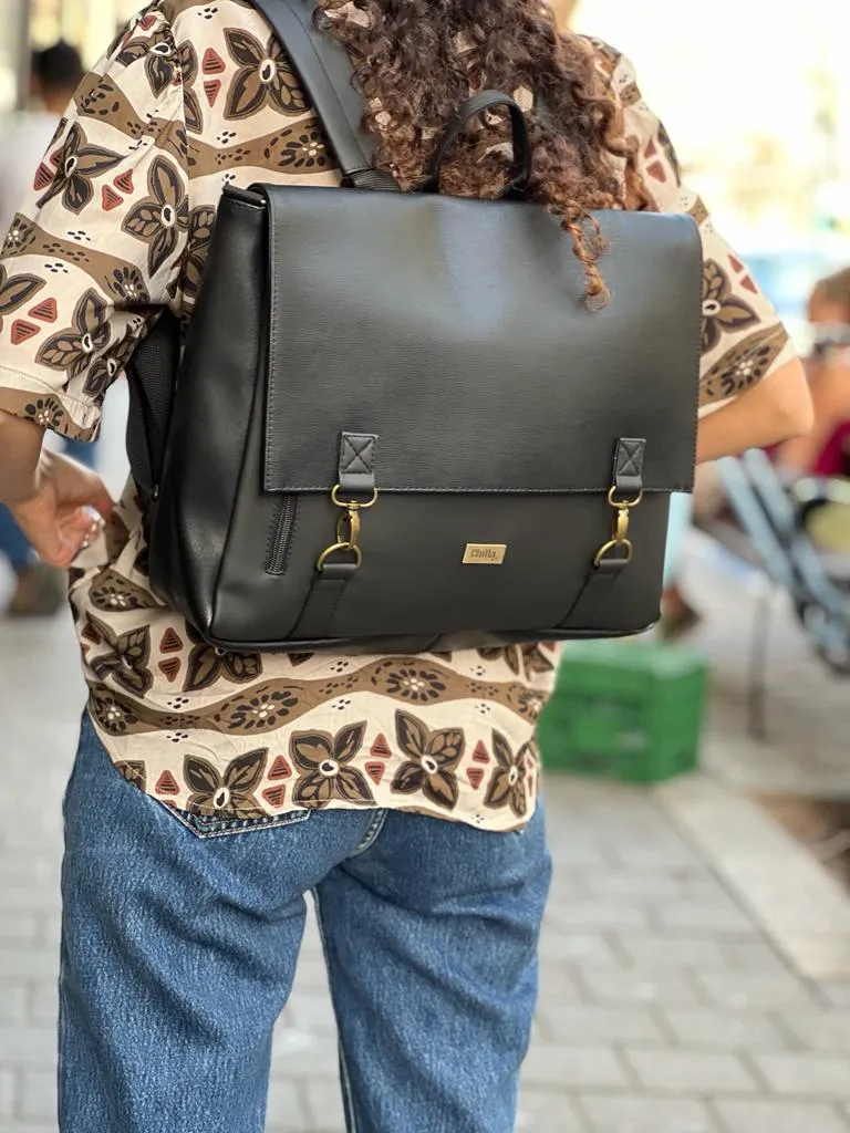 Black with Shiny Tetxture Large 'Jaffa' Backpack/Side Bag