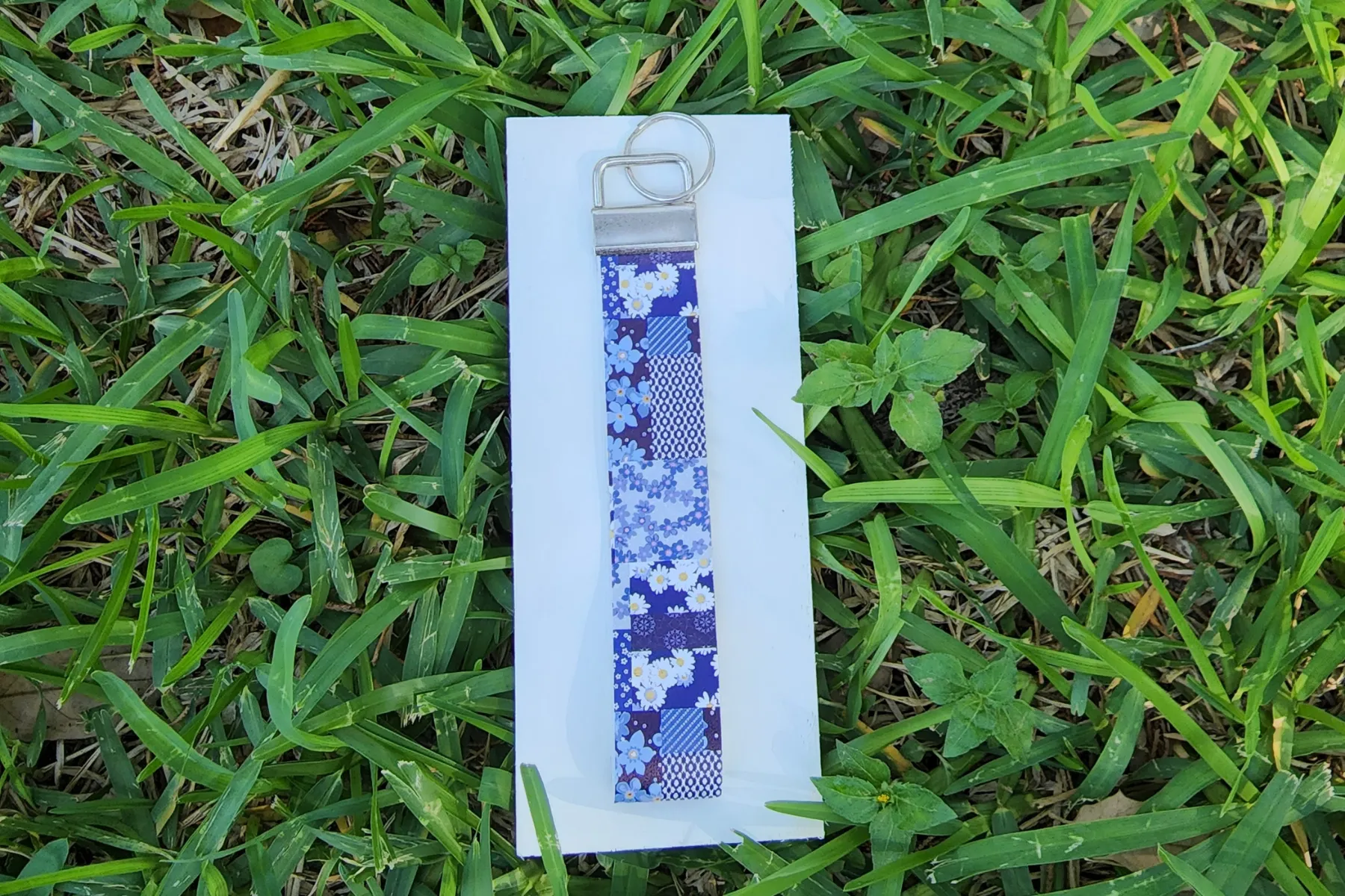 Blue patchwork wristlet