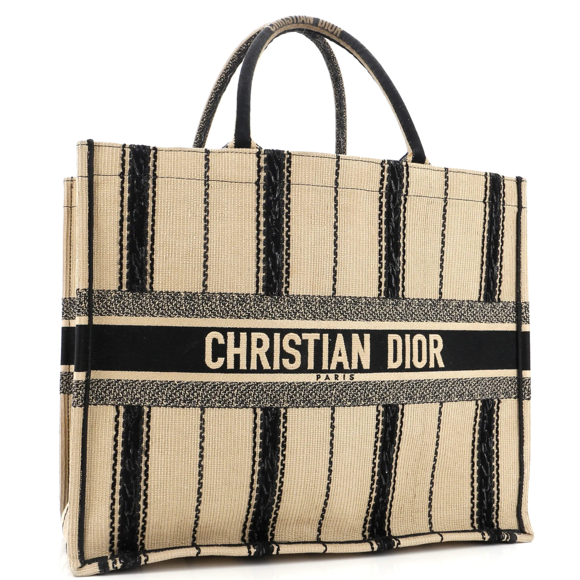 Book Tote Bayadere Stripe Embroidered Canvas Large