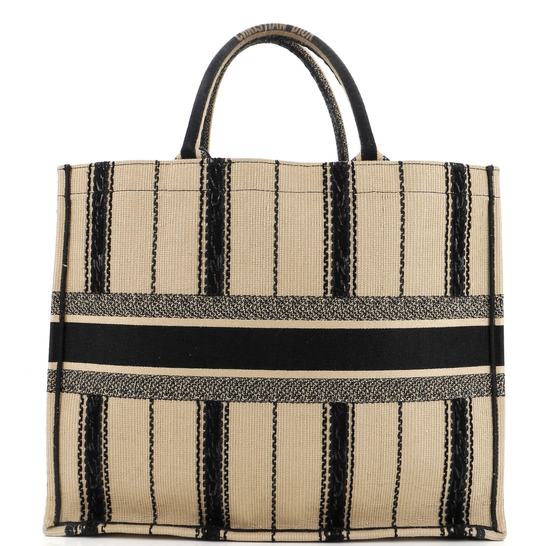 Book Tote Bayadere Stripe Embroidered Canvas Large