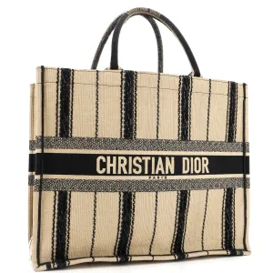 Book Tote Bayadere Stripe Embroidered Canvas Large