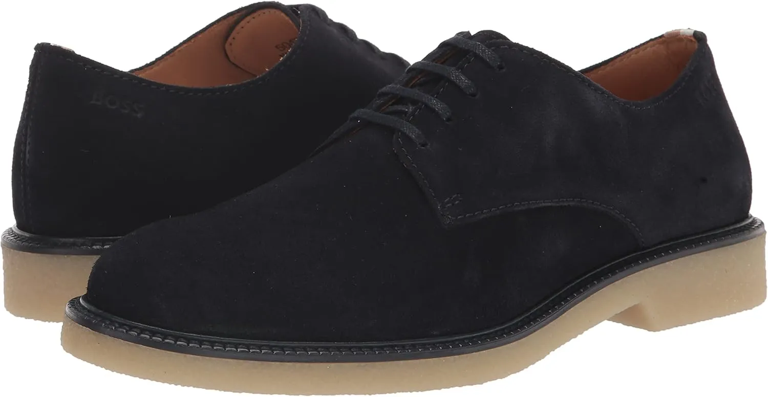 BOSS Men's Suede Lace Up Desert Boot with Embossed Logo Chukka