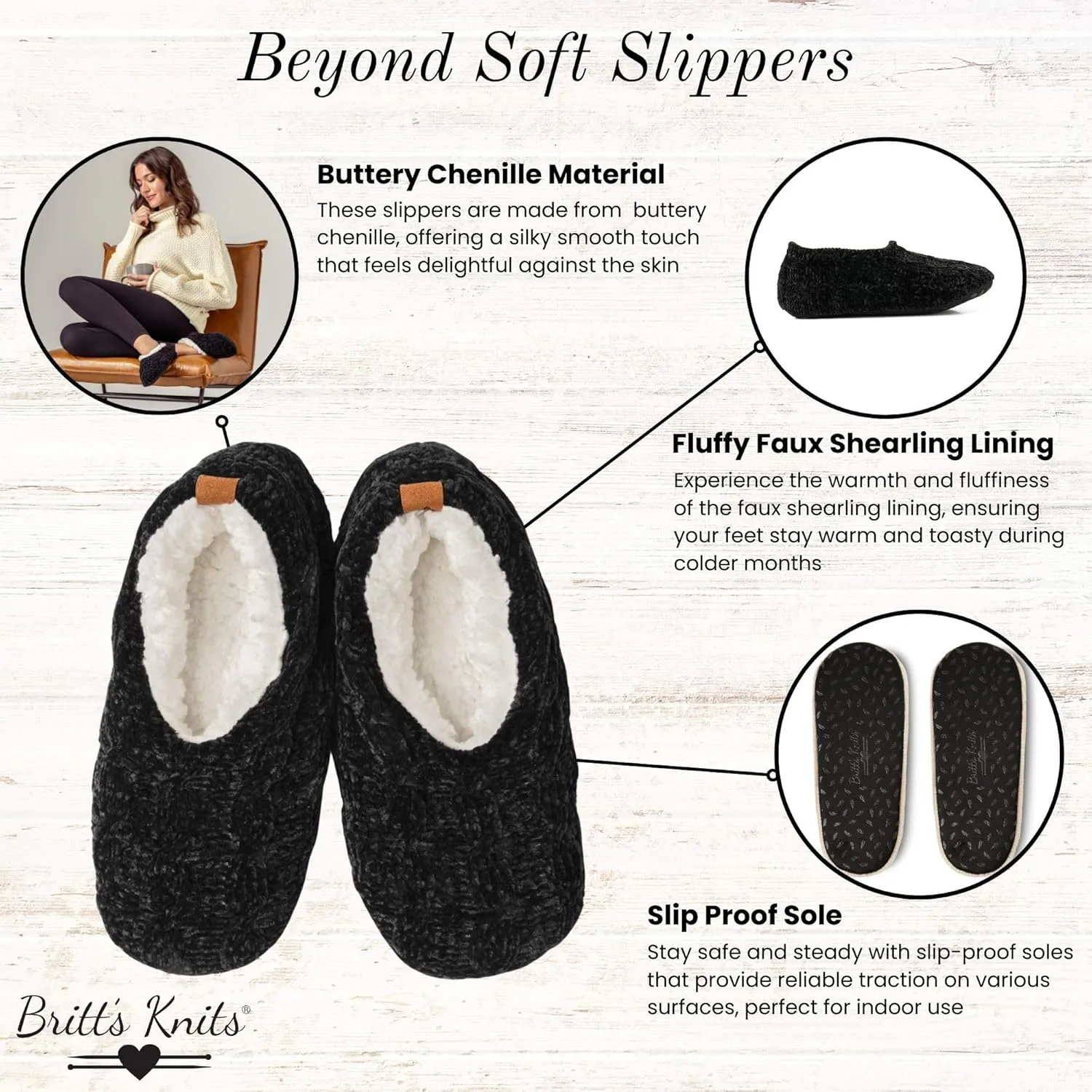 Britt's Knits Cozy Knit Chenille Slippers for Women