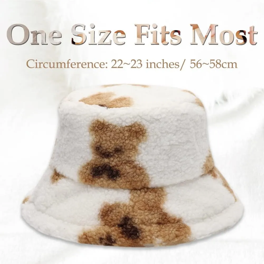 Bucket Hat Women Furry Fuzzy Bucket Hats for Ladies, Winter Warm Fluffy Plush Faux Fur Hat for Women