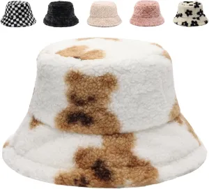 Bucket Hat Women Furry Fuzzy Bucket Hats for Ladies, Winter Warm Fluffy Plush Faux Fur Hat for Women