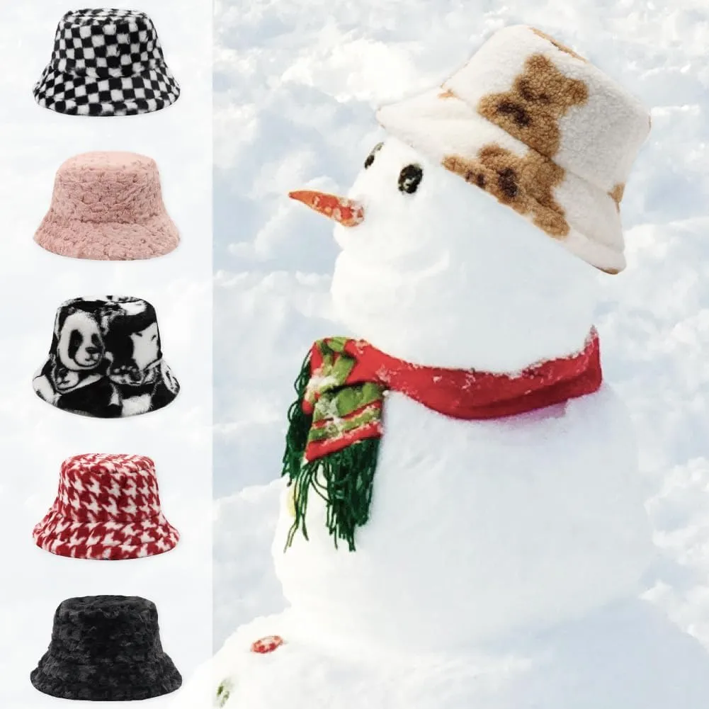 Bucket Hat Women Furry Fuzzy Bucket Hats for Ladies, Winter Warm Fluffy Plush Faux Fur Hat for Women