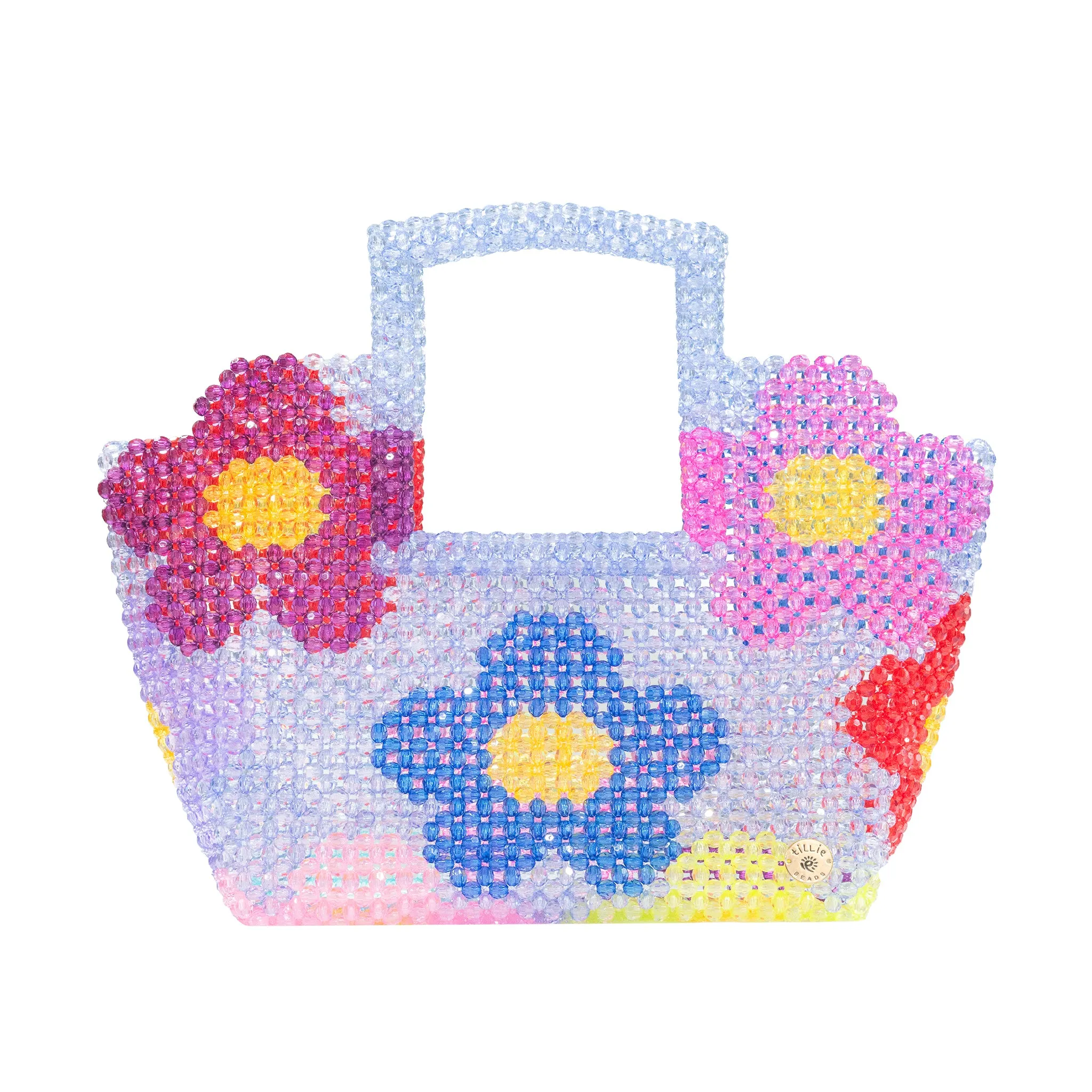 BUNDLE-Colourful Daisy Square Handle Grocery Bead Bag & Daily Wear Carnival Bead Necklace